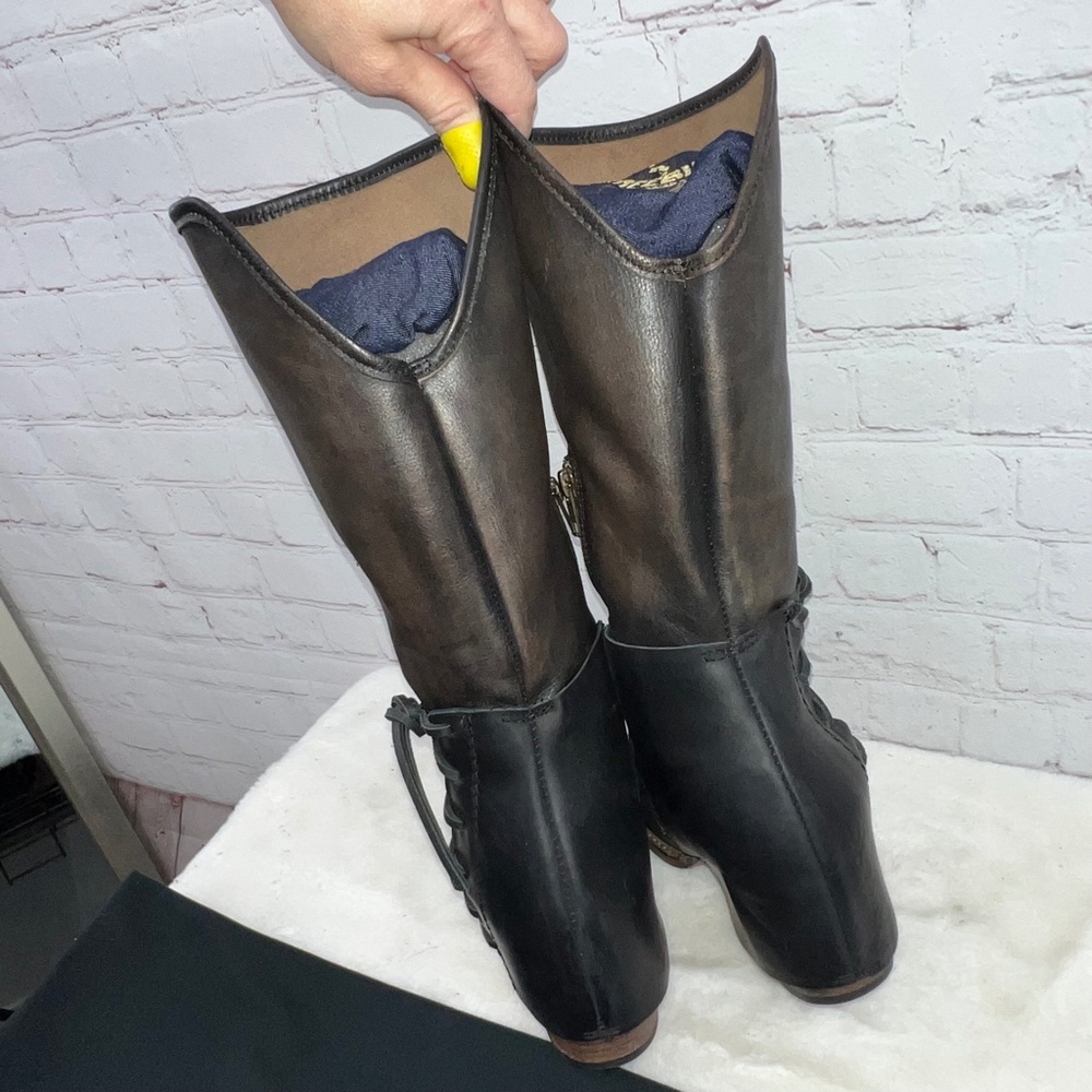 🚫SOLD! |•FREEBIRD🦅BY STEVEN•| Castle Knee High Boots Leather Lace Up Booties - Picture 4 of 16